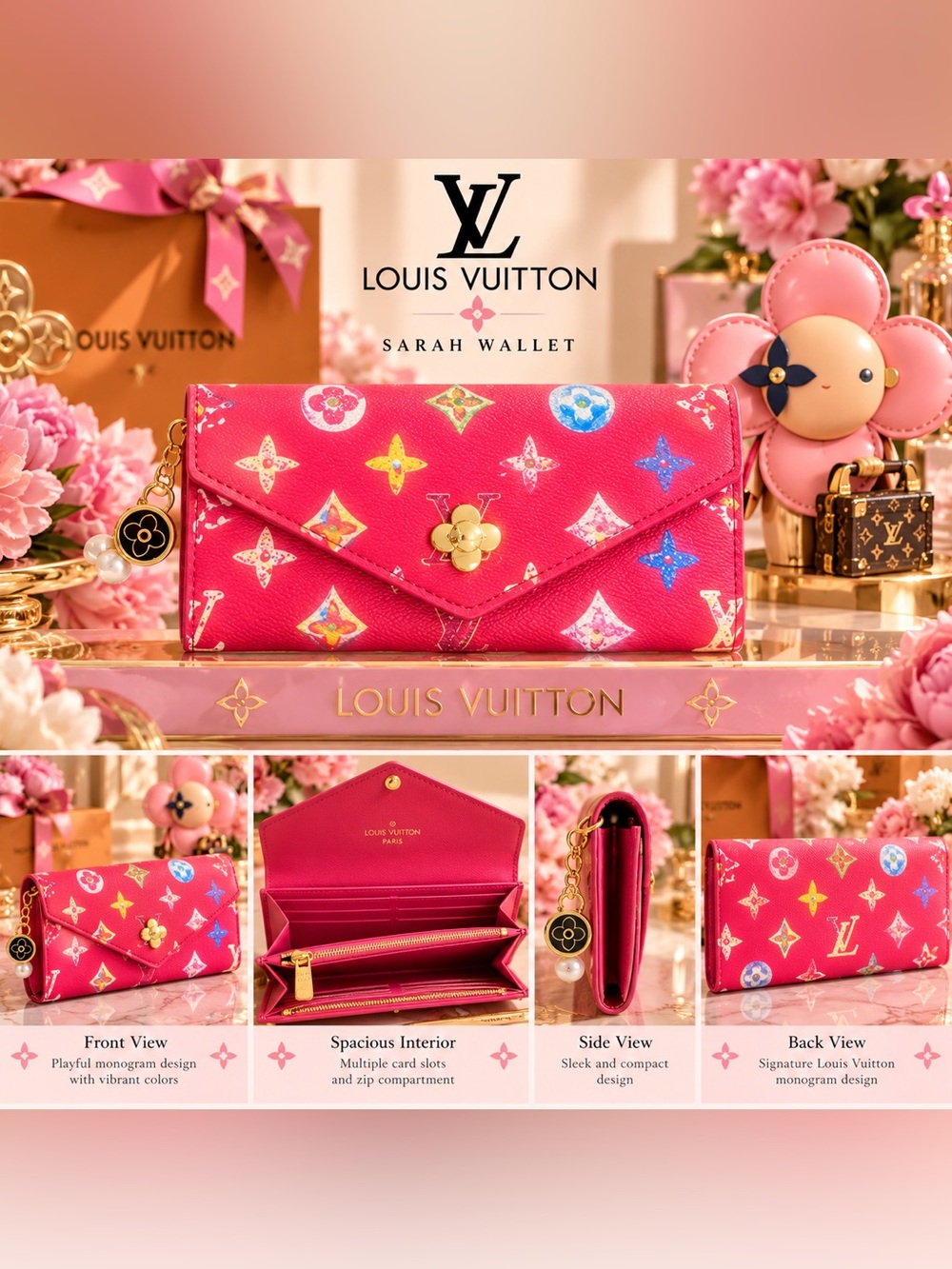 Pink Patterned Wallet Clutch